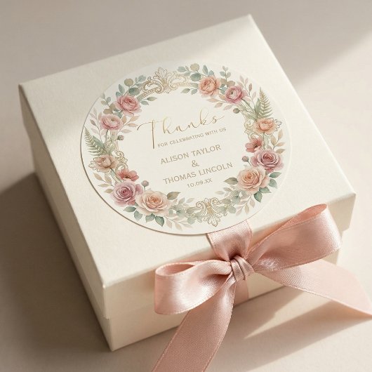 Blush Floral Wedding Thank You Ronde Sticker