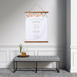 Blush Floral Wedding Welcome Order of Events Sign Hangend Wandkleed