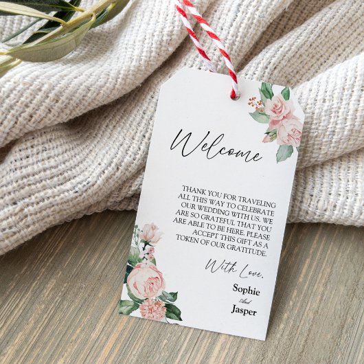 Blush Floral White Destination Weddenschap Welkom Cadeaulabel