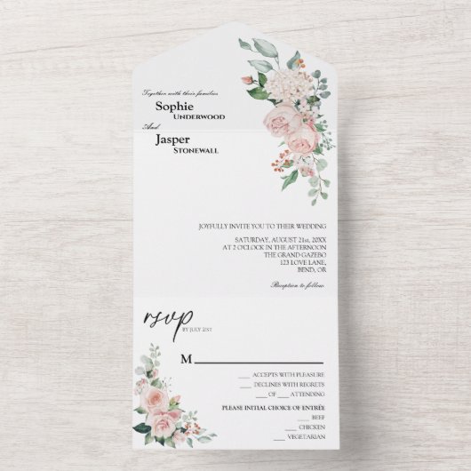 Blush Floral White in één bruiloft uitnodiging (Binnen)