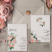 Blush Floral White Monogram in één bruiloft Kaart
