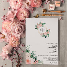 Blush Floral White Monogram Weddenschap