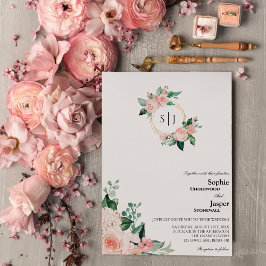 Blush Floral White Monogram Weddenschap Kaart