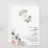 Blush Floral White Monogram Weddenschap Kaart (Voorkant)