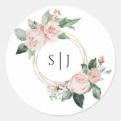 Blush Floral White Monogram Wedding Sticker (Voorkant)