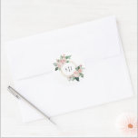 Blush Floral White Monogram Wedding Sticker<br><div class="desc">Dit bloedige witte monogram bruiloft sticker is voorzien van een prachtige chic neutrale achtergrond van zwart of wit met eenvoudige moderne typografie en elegante kalligrafie om een gesofisticeerde toon te stellen voor elke soort gebeurtenis. Elk product is voorzien van prachtige blush roze rozen en perzik en ivoor hydrangeas, die voorzien...</div>