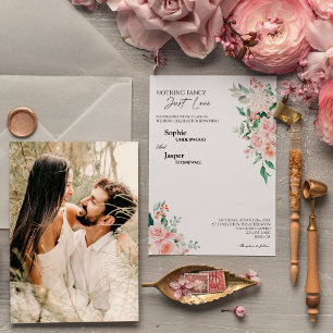 Blush Floral White Niets Fancy Photo Wedding Kaart