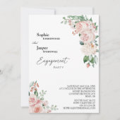Blush Floral White Photo Engagement Party Kaart (Voorkant)