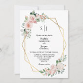 Blush Floral White Simple Monogram Details bruilof Kaart (Voorkant)