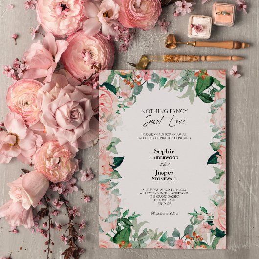 Blush Floral White Simple Niets Fancy Weddenschap Kaart
