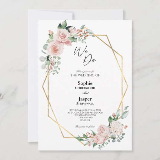 Blush Floral White Simple We Weddenschap Kaart (Voorkant)