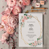 Blush Floral White Simple Wedding Kaart