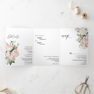 Blush Floral White Tri-Fold Wedding Invitation Drieluik Uitnodiging