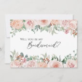 Blush Floral White Weddenschap Bridesmaid Voorstel Kaart (Voorkant)