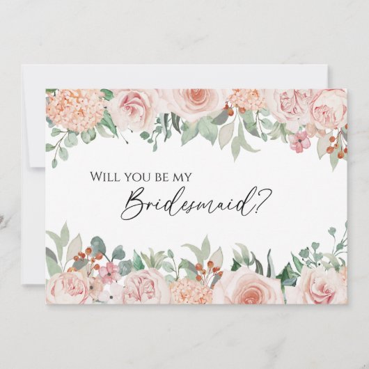 Blush Floral White Weddenschap Bridesmaid Voorstel Kaart (Voorkant)
