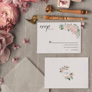 Blush Floral White Weddenschap Eenvoudige RSVP-kaa RSVP Kaartje