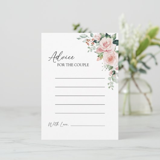 Blush Floral White Wedding Advice Kaart (Staand voorkant)