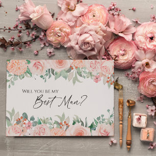 Blush Floral White Wedding Best Man proposal Kaart