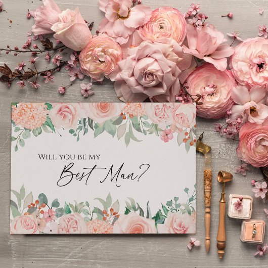 Blush Floral White Wedding Best Man proposal Kaart