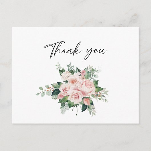 Blush Floral White Wedding Dank je Briefkaart (Voorkant)