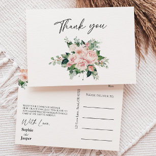 Blush Floral White Wedding Dank je Briefkaart