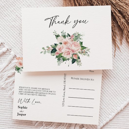 Blush Floral White Wedding Dank je Briefkaart