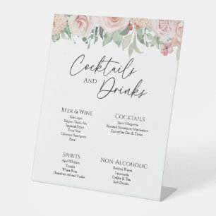 Blush Floral White Wedding Drink Bar Sign Reclamebord Met Voetstuk