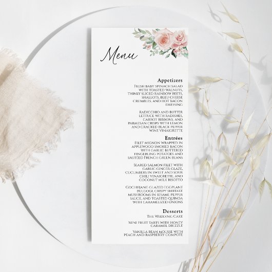 Blush Floral White Wedding Flat Menu