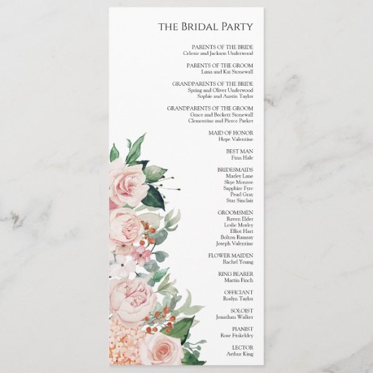 Blush Floral White Wedding Flat Program Programmakaart (Achterkant)
