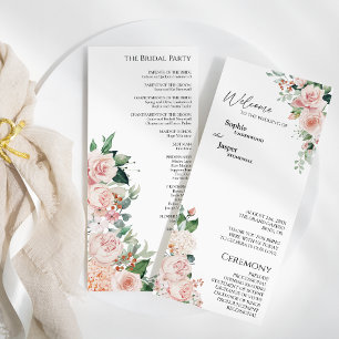 Blush Floral White Wedding Flat Program Programmakaart