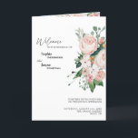 Blush Floral White Wedding Folded Programme Programma<br><div class="desc">Dit stompzinnige witte bruiloft gevouwen programmamodel is voorzien van prachtige, chic neutrale achtergronden van zwart of wit met eenvoudige moderne typografie en elegante kalligrafie om een gesofisticeerde toon aan te geven voor elke stijl van evenement. Elk product is voorzien van prachtige blush roze rozen en perzik en ivoor hydrangeas, die...</div>