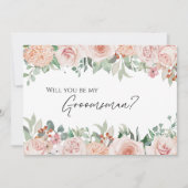 Blush Floral White Wedding Groomsman Voorstel Kaar Kaart (Voorkant)