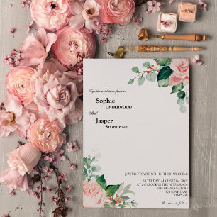 Blush Floral White Wedding Invitation Kaart