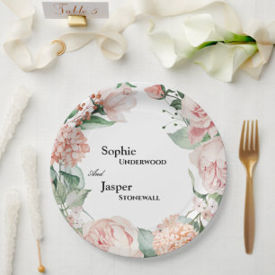 Blush Floral White Wedding Paper-Borden Papieren Bordje
