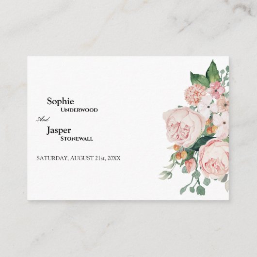 Blush Floral White Wedding Reception Informatiekaartje (Achterkant)