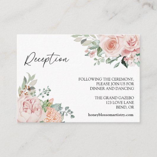 Blush Floral White Wedding Reception Informatiekaartje (Voorkant)