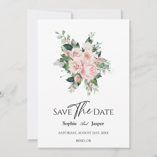 Blush Floral White Wedding Save the Date Kaart (Voorkant)