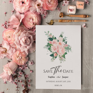 Blush Floral White Wedding Save the Date Kaart