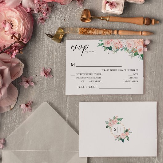 Blush Floral White Wedding Song Request RSVP-kaart RSVP Kaartje