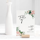 Blush Floral White Wedding Table Number Kaart<br><div class="desc">Dit blote witte trouwlijstnummer van de brutale bruiloft is voorzien van prachtige, neutrale achtergronden van zwart of wit met eenvoudige moderne typografie en elegante kalligrafie om een gesofisticeerde toon te stellen voor elke soort gebeurtenis. Elk product is voorzien van prachtige blush roze rozen en perzik en ivoor hydrangeas, die voorzien...</div>