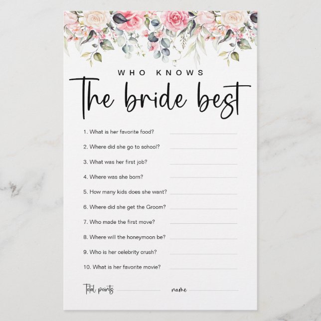 Blush Floral | Wie kent de bruid het best spel (Voorkant)