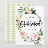 Blush floral wil je mijn bruidsmeisje kaart zijn (Voorkant / Achterkant)