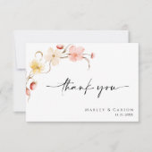 Blush Floral Wildflower Elegant Script Wedding Bedankkaart (Voorkant)