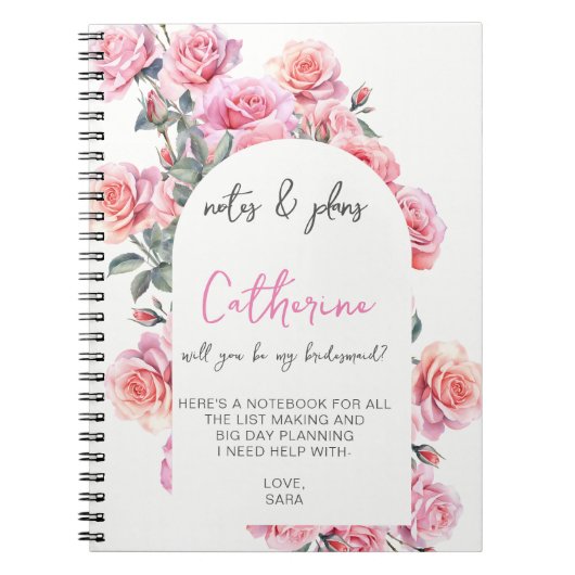 Blush floral will you be my bridesmaid notebook notitieboek (Voorkant)