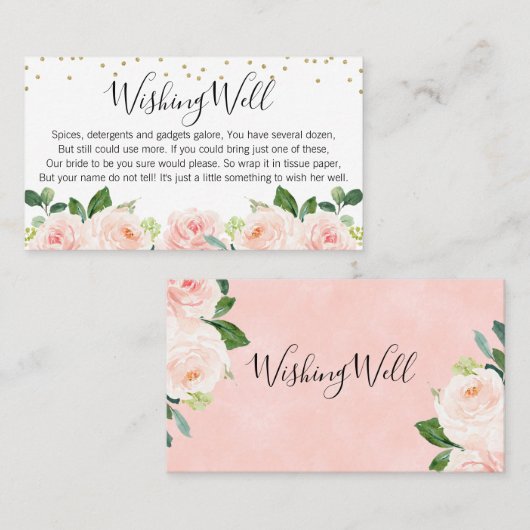 Blush Floral Wishing Well Vrijgezellenfeest Card Visitekaartje (Voorkant / Achterkant)