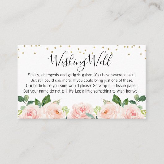 Blush Floral Wishing Well Vrijgezellenfeest Card Visitekaartje (Voorkant)