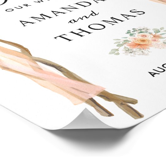 Blush Floral Wood Arbor Arch Weddenschap Welkomstt Poster (Hoek)