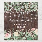 Blush Floral Wood String Lights bruiloft wijn labe Etiket (Enkel label)