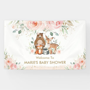 Blush Floral Woodland Animal Baby shower Achtergro Spandoek