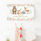 Blush Floral Woodland Animal Baby shower Achtergro Spandoek (Insitu)